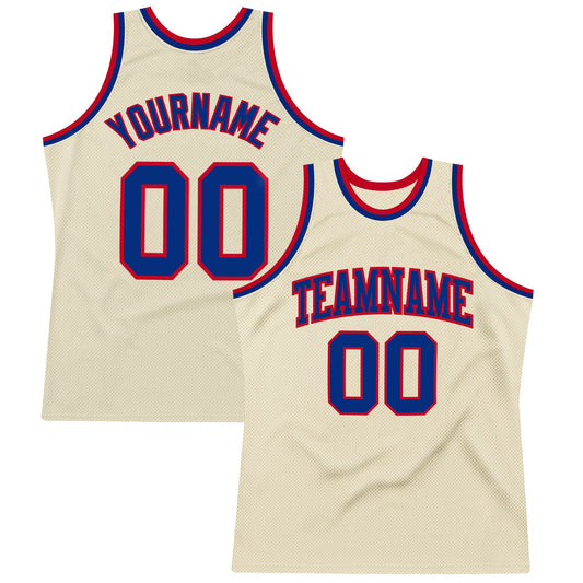 Custom Cream Royal-Red Authentic Throwback Basketball Jersey - Main View