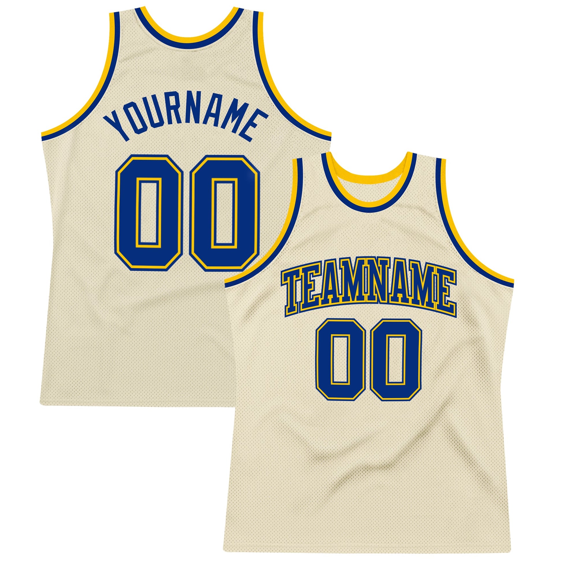 Custom Cream Royal-Gold Authentic Throwback Basketball Jersey - Main View