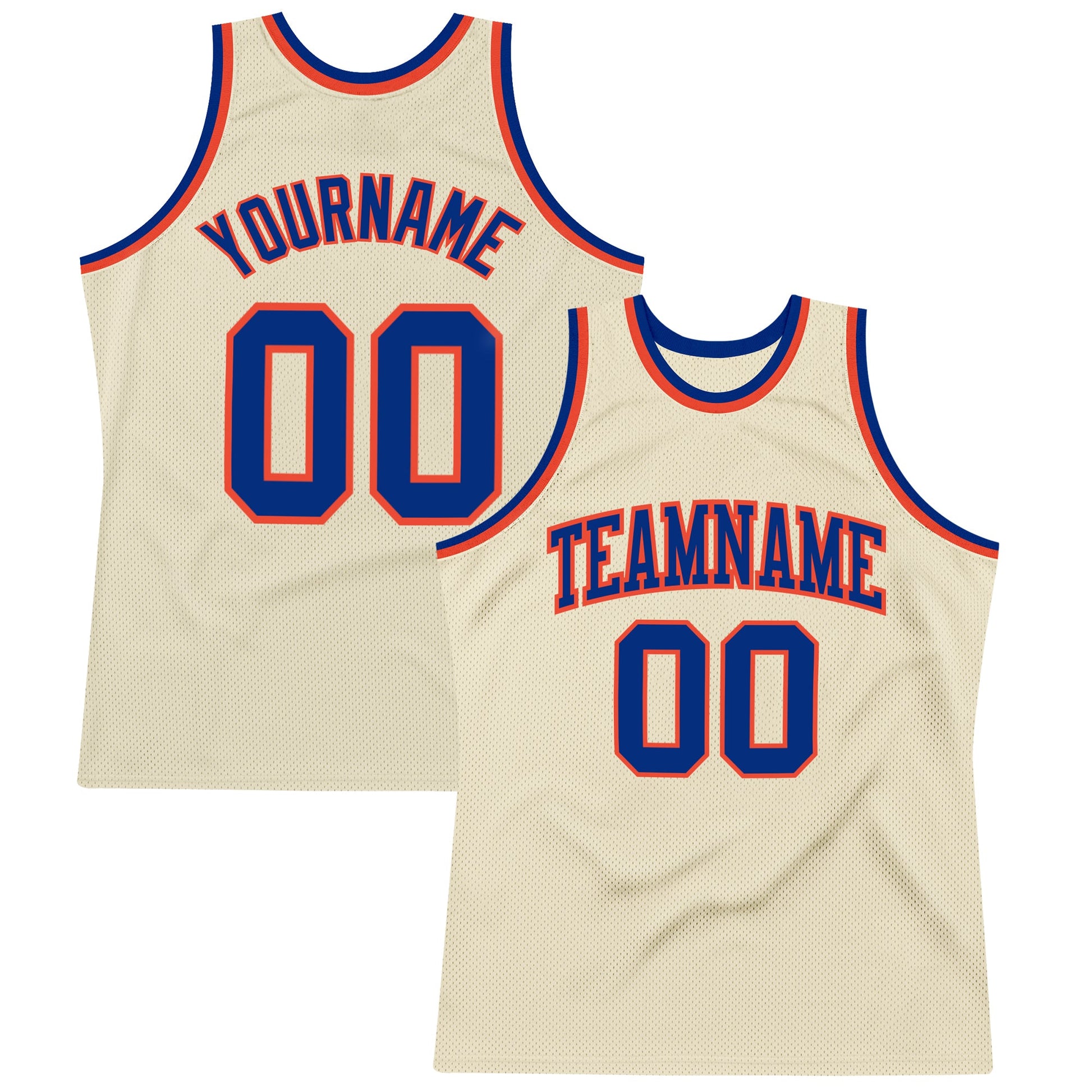 Custom Cream Royal-Orange Authentic Throwback Basketball Jersey - Main View