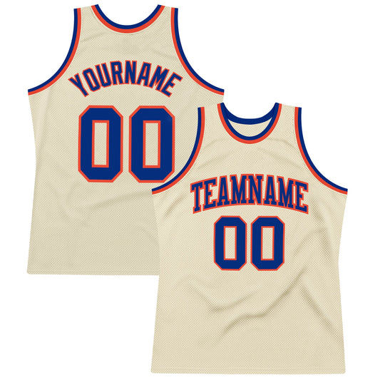 Custom Cream Royal-Orange Authentic Throwback Basketball Jersey - Main View