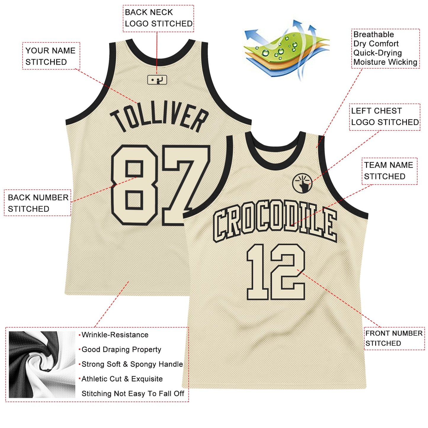Custom Cream Cream-Black Authentic Throwback Basketball Jersey view 2