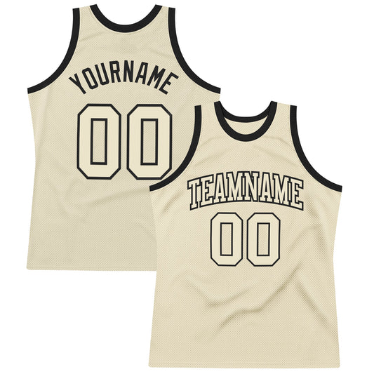 Custom Cream Cream-Black Authentic Throwback Basketball Jersey - Main View