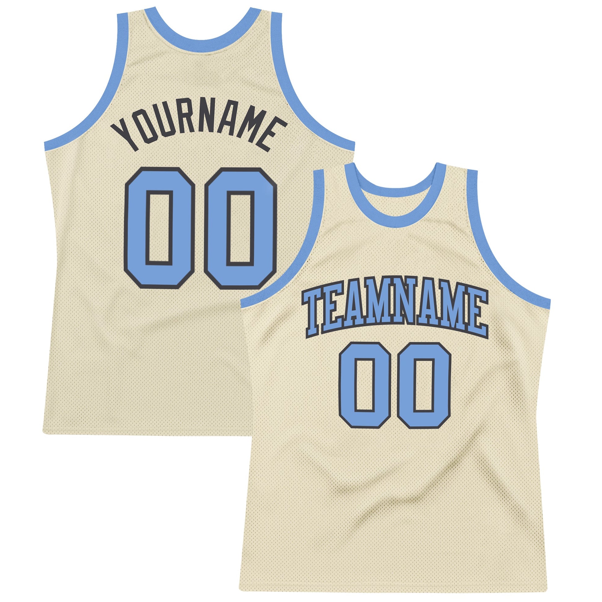 Custom Cream Light Blue-Steel Gray Authentic Throwback Basketball Jersey - Main View