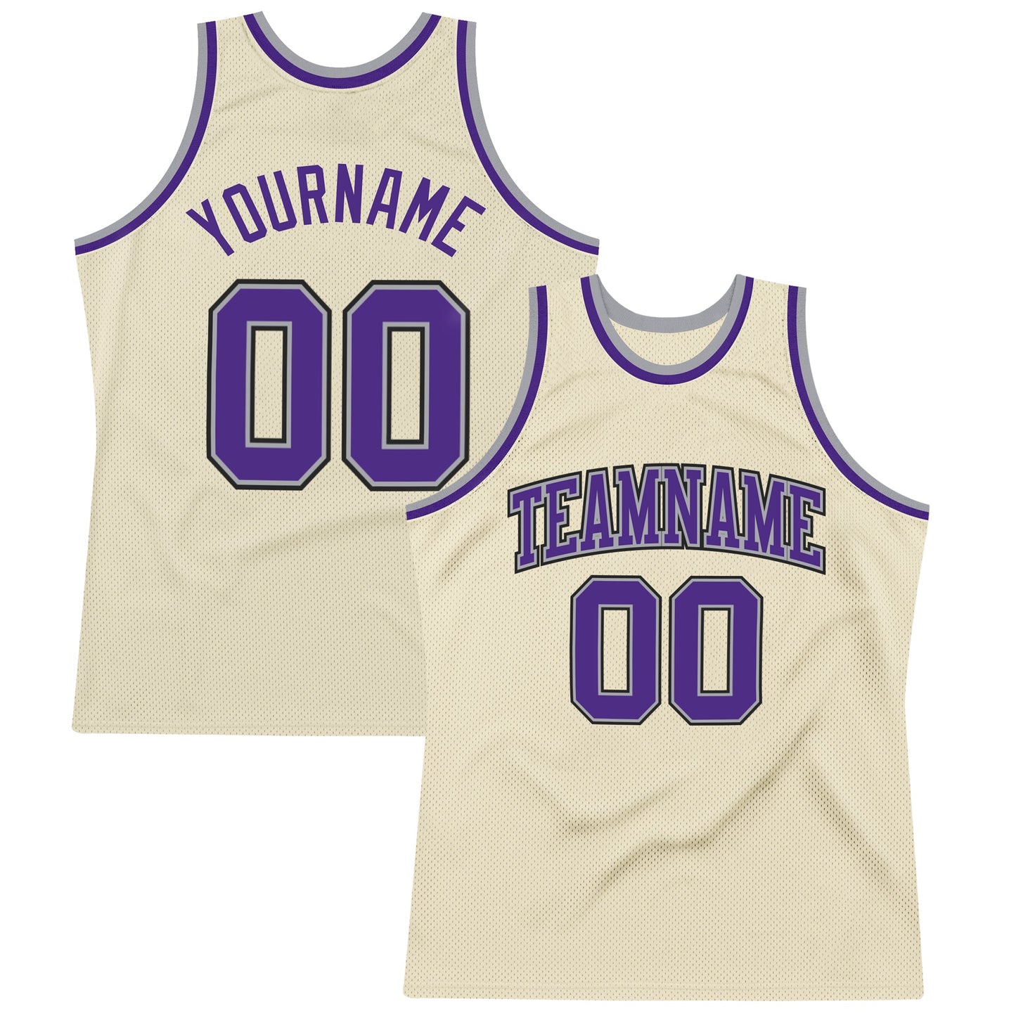 Custom Cream Purple-Gray Authentic Throwback Basketball Jersey - Main View