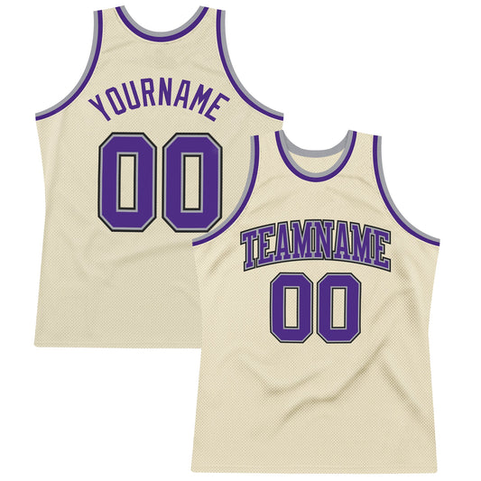 Custom Cream Purple-Gray Authentic Throwback Basketball Jersey - Main View