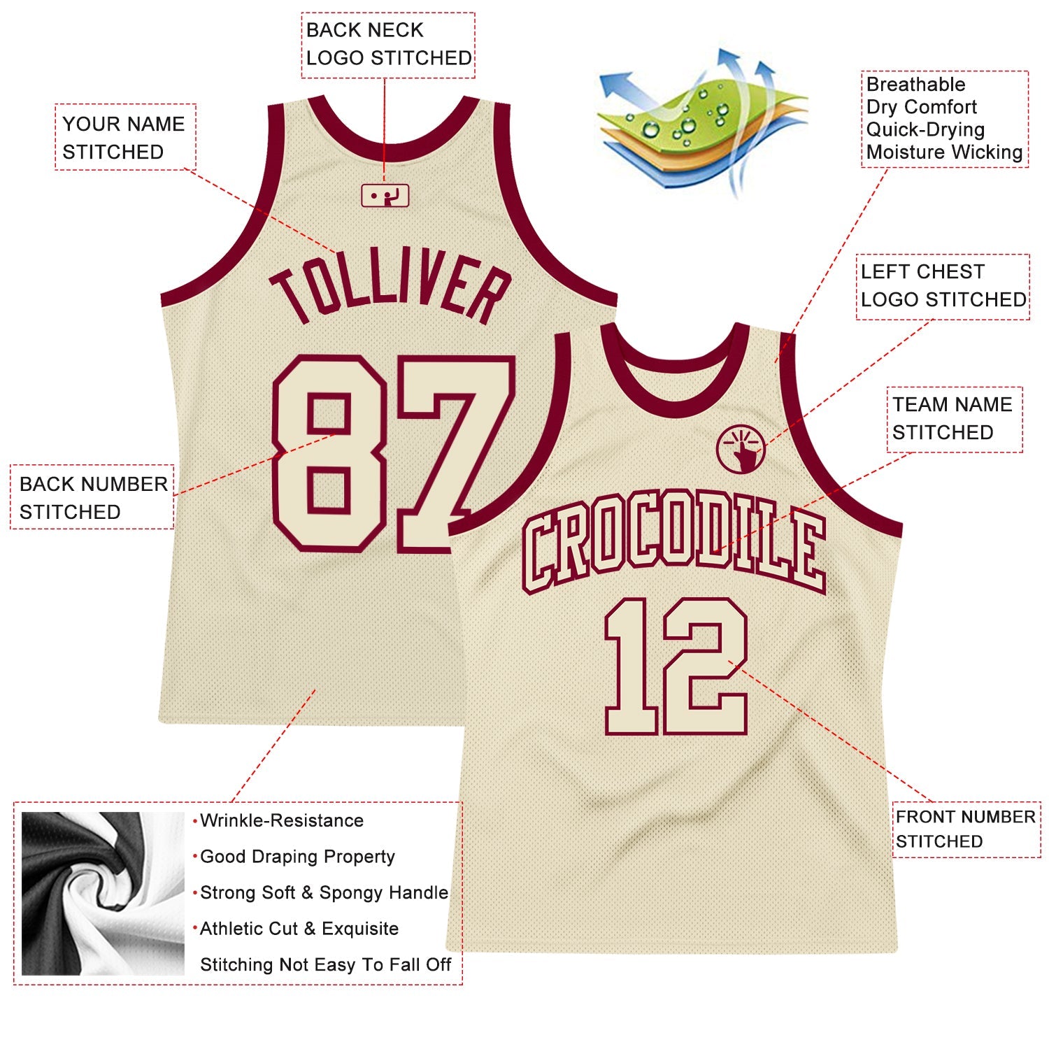Custom Cream Cream-Maroon Authentic Throwback Basketball Jersey view 2
