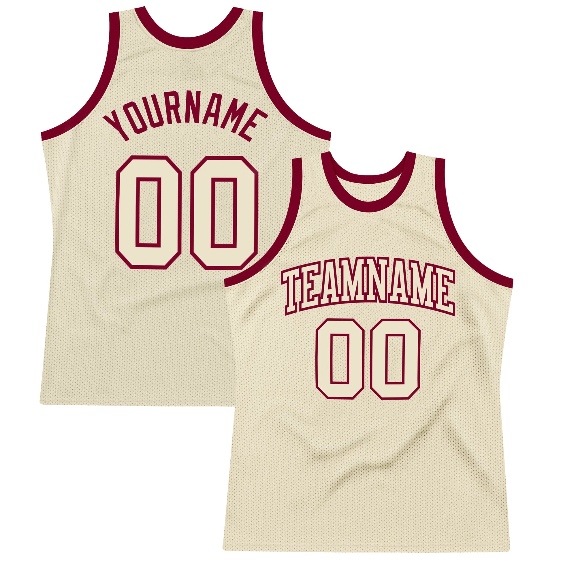 Custom Cream Cream-Maroon Authentic Throwback Basketball Jersey - Main View