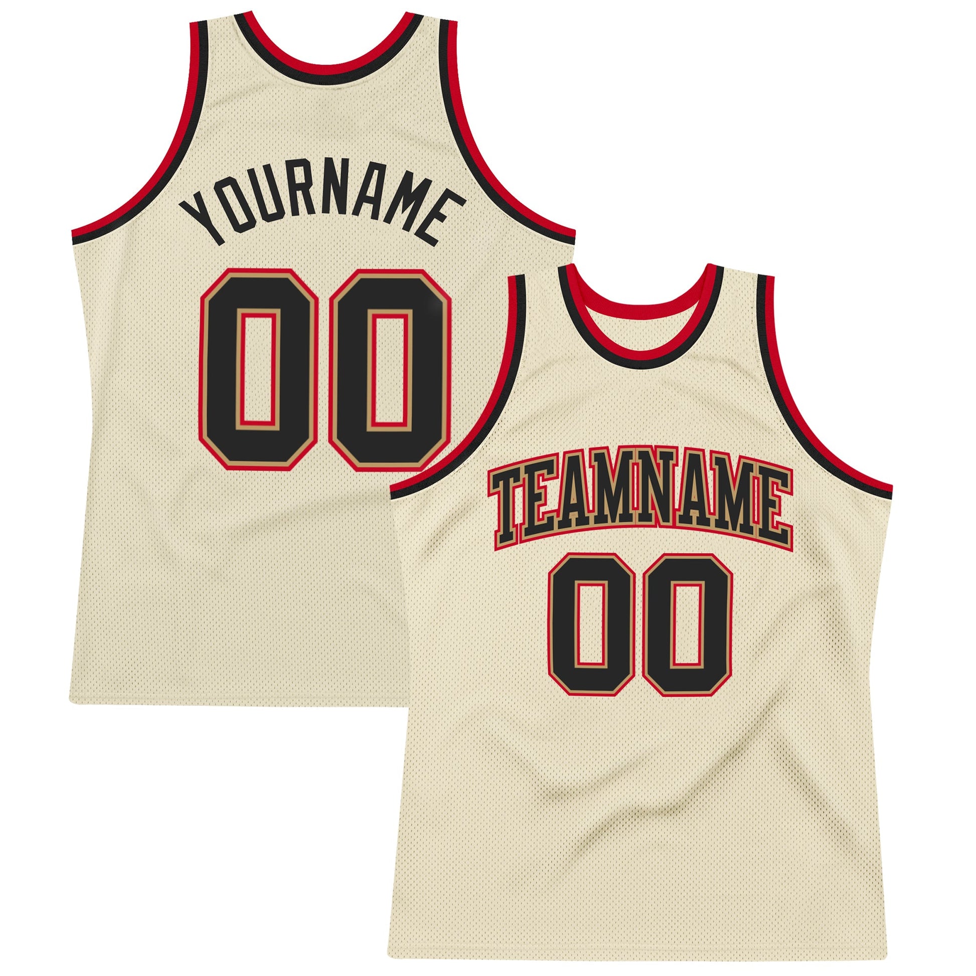 Custom Cream Black-Red Authentic Throwback Basketball Jersey - Main View