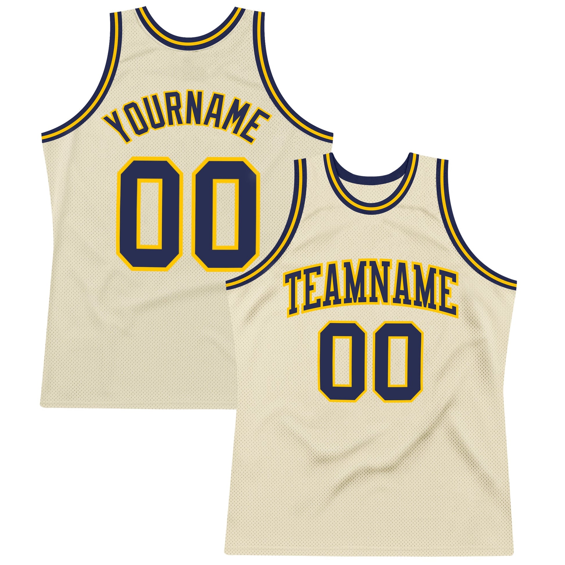 Custom Cream Navy-Gold Authentic Throwback Basketball Jersey - Main View