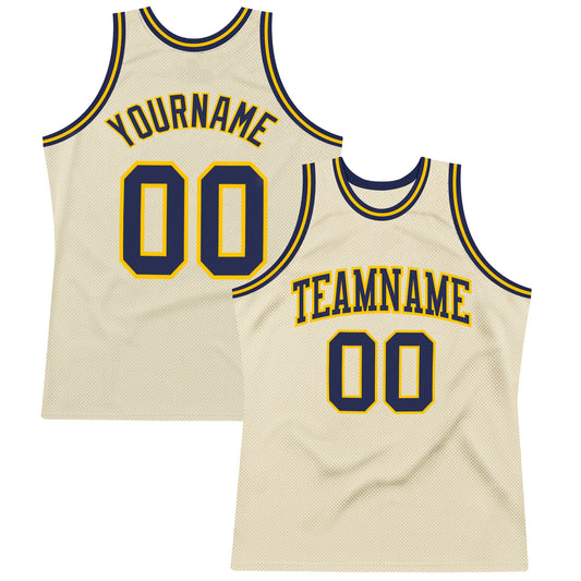 Custom Cream Navy-Gold Authentic Throwback Basketball Jersey - Main View