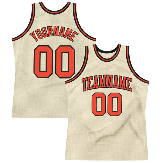 Custom Cream Orange-Black Authentic Throwback Basketball Jersey - Main View