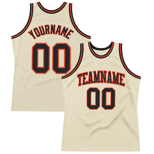 Custom Cream Black-Orange Authentic Throwback Basketball Jersey - Main View