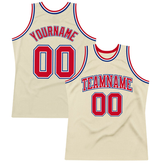 Custom Cream Red-Royal Authentic Throwback Basketball Jersey - Main View