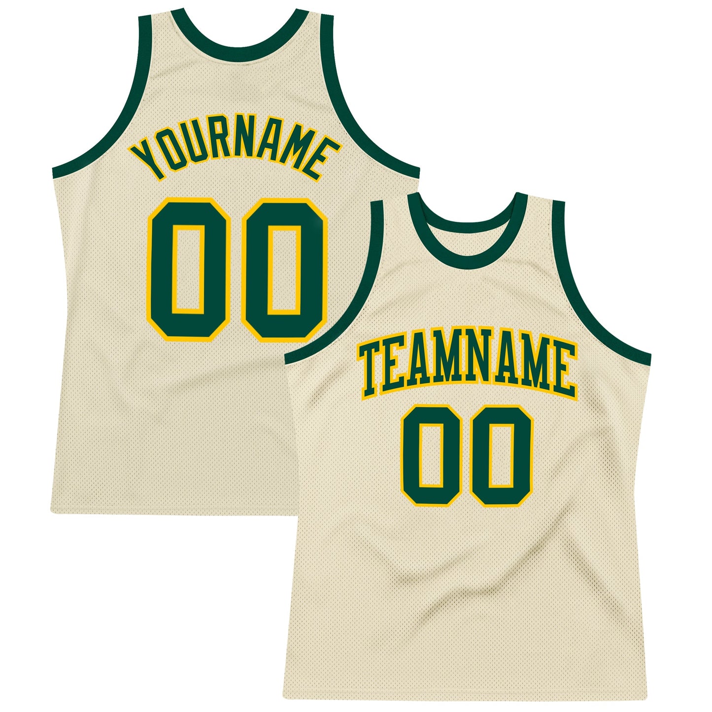 Custom Cream Green-Gold Authentic Throwback Basketball Jersey - Main View