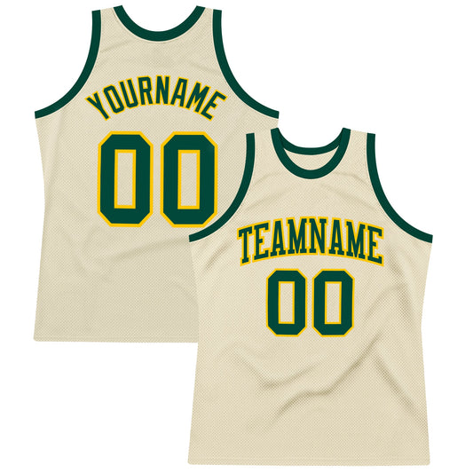 Custom Cream Green-Gold Authentic Throwback Basketball Jersey - Main View
