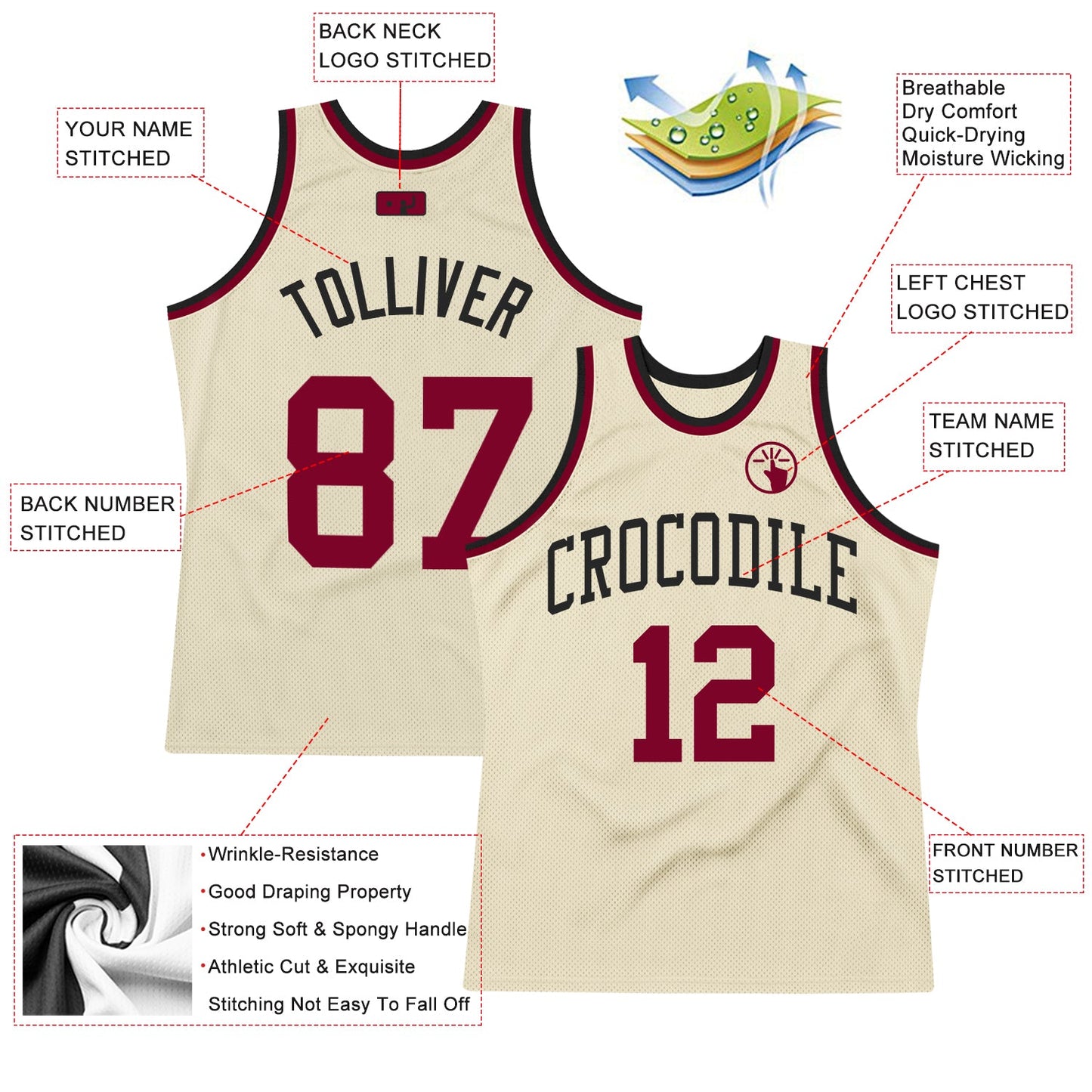 Custom Cream Maroon-Black Authentic Throwback Basketball Jersey view 2