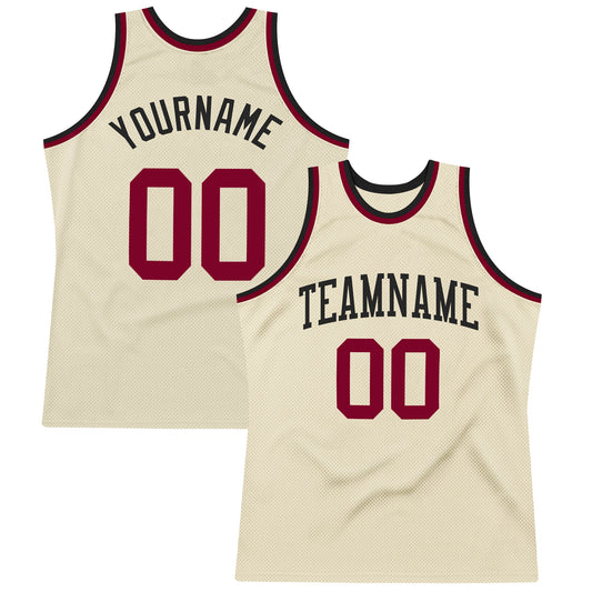 Custom Cream Maroon-Black Authentic Throwback Basketball Jersey - Main View