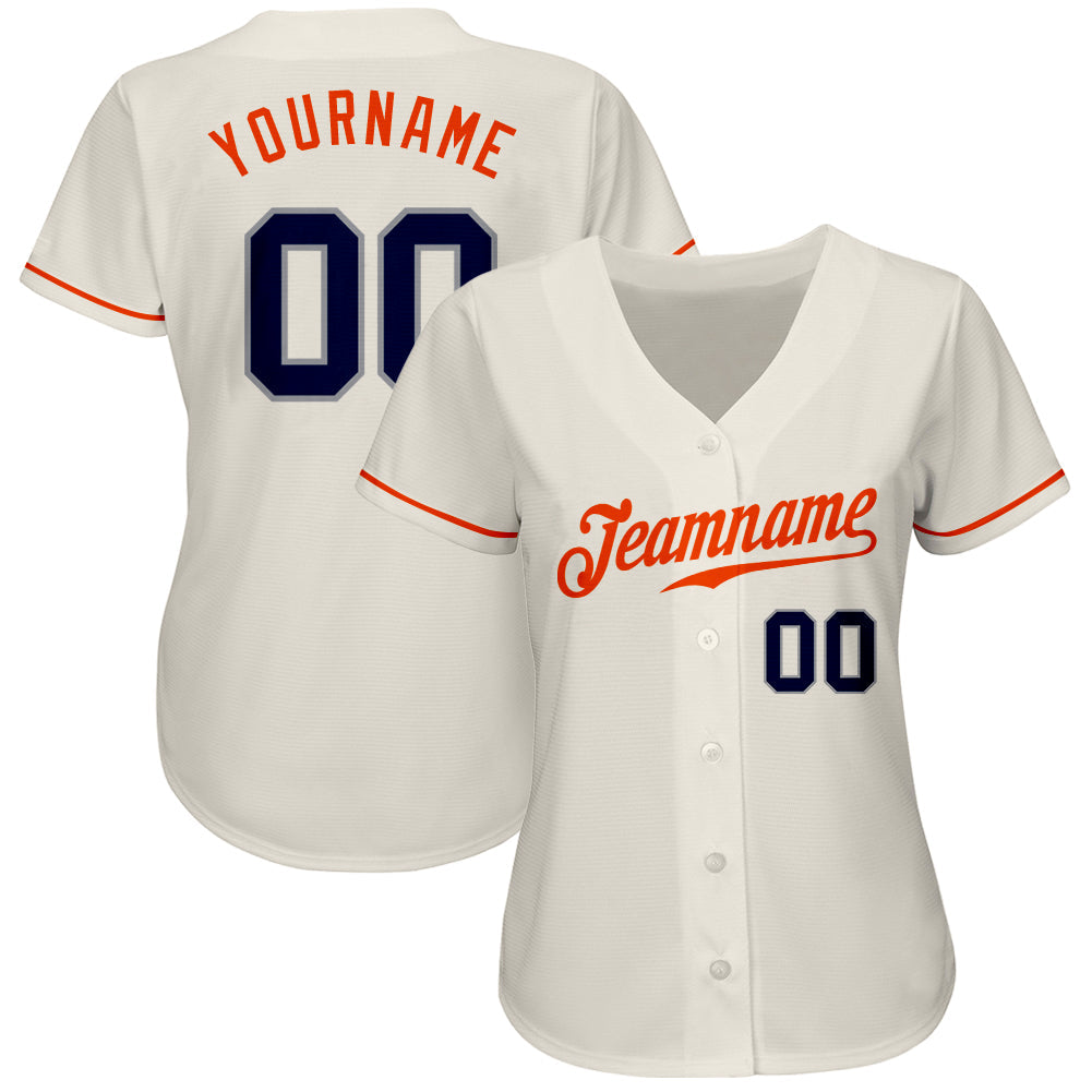 Custom Cream Navy-Orange Authentic Baseball Jersey view 2
