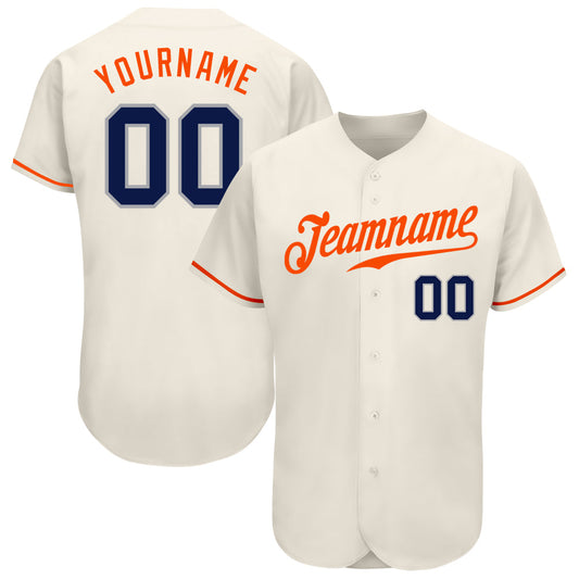 Custom Cream Navy-Orange Authentic Baseball Jersey - Main View