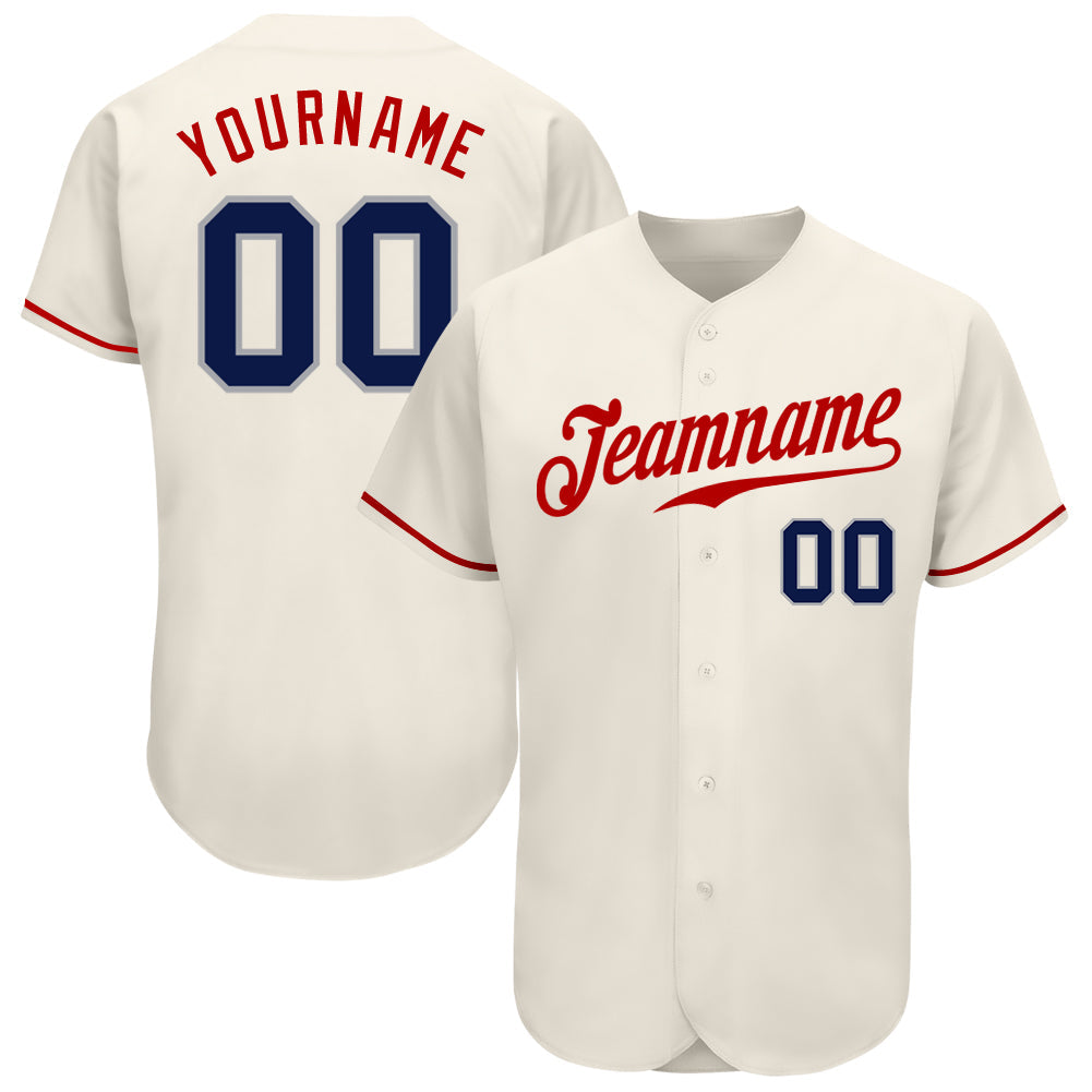 Custom Cream Navy-Red Authentic Baseball Jersey - Main View