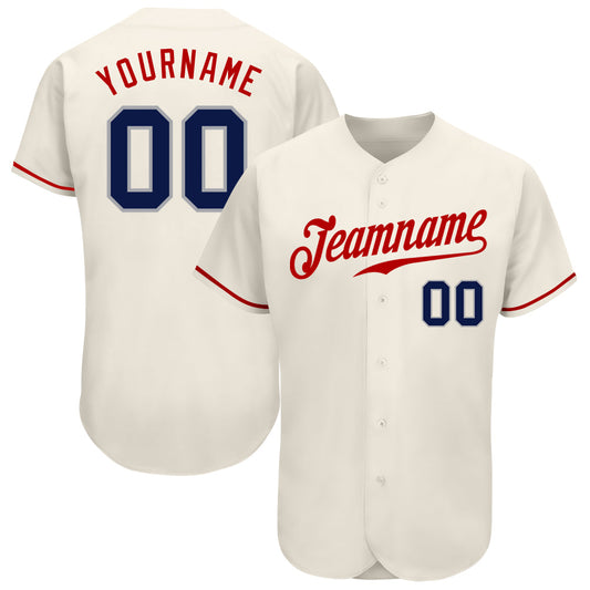 Custom Cream Navy-Red Authentic Baseball Jersey - Main View