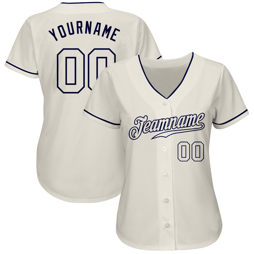 Custom Cream Cream-Navy Authentic Baseball Jersey view 2