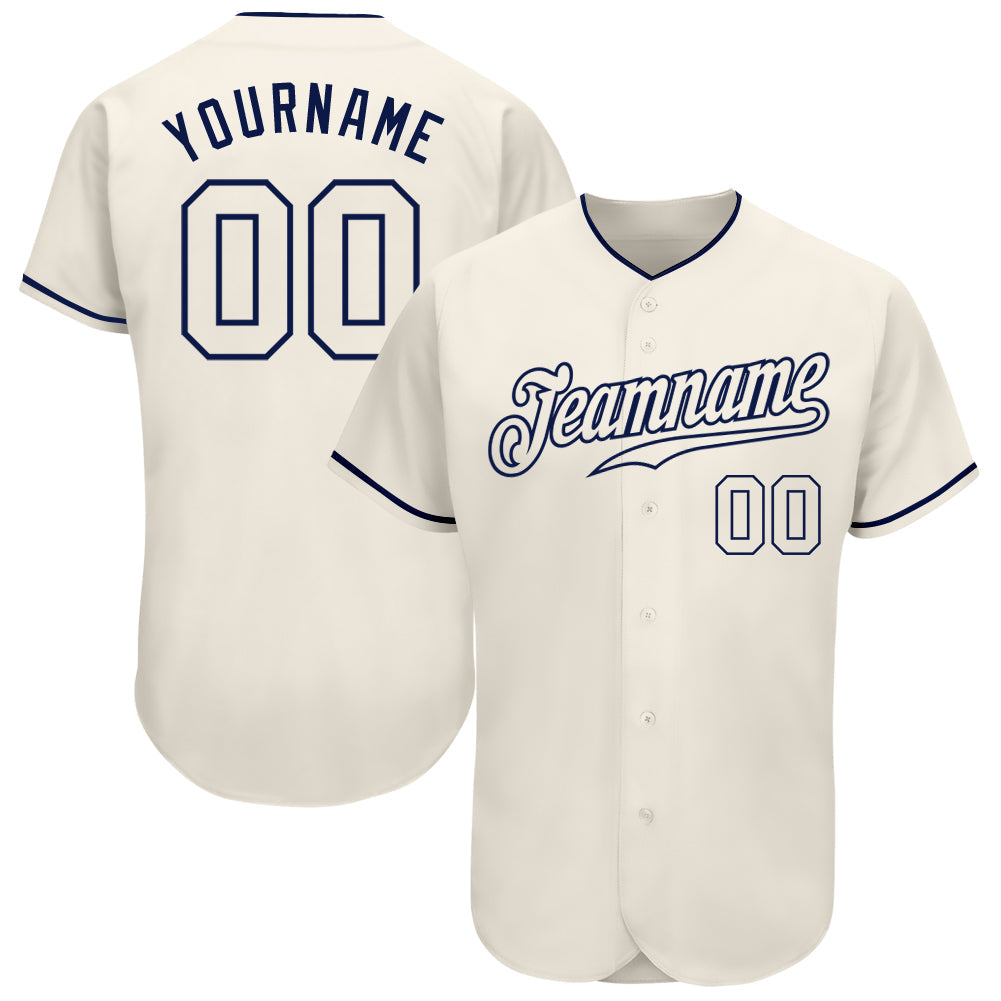 Custom Cream Cream-Navy Authentic Baseball Jersey - Main View