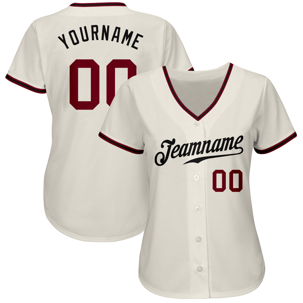 Custom Cream Crimson-Black Authentic Baseball Jersey view 2