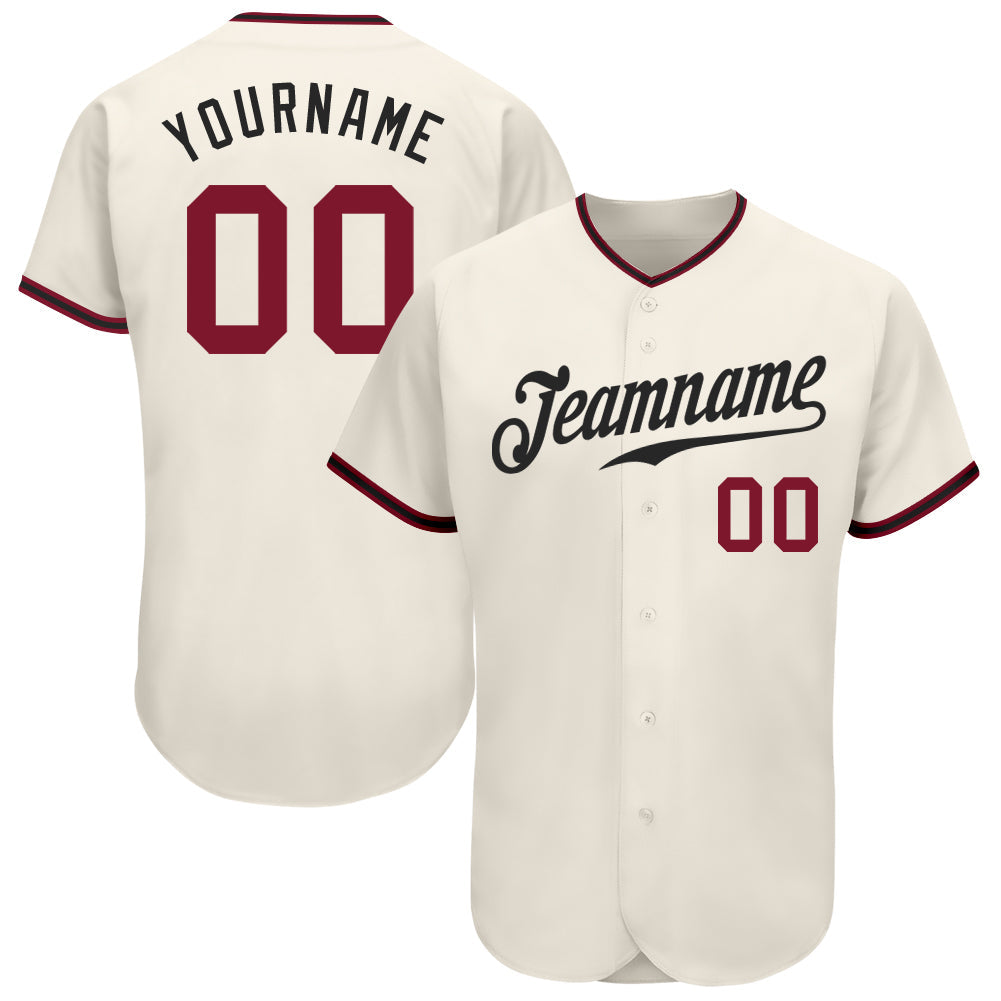 Custom Cream Crimson-Black Authentic Baseball Jersey - Main View