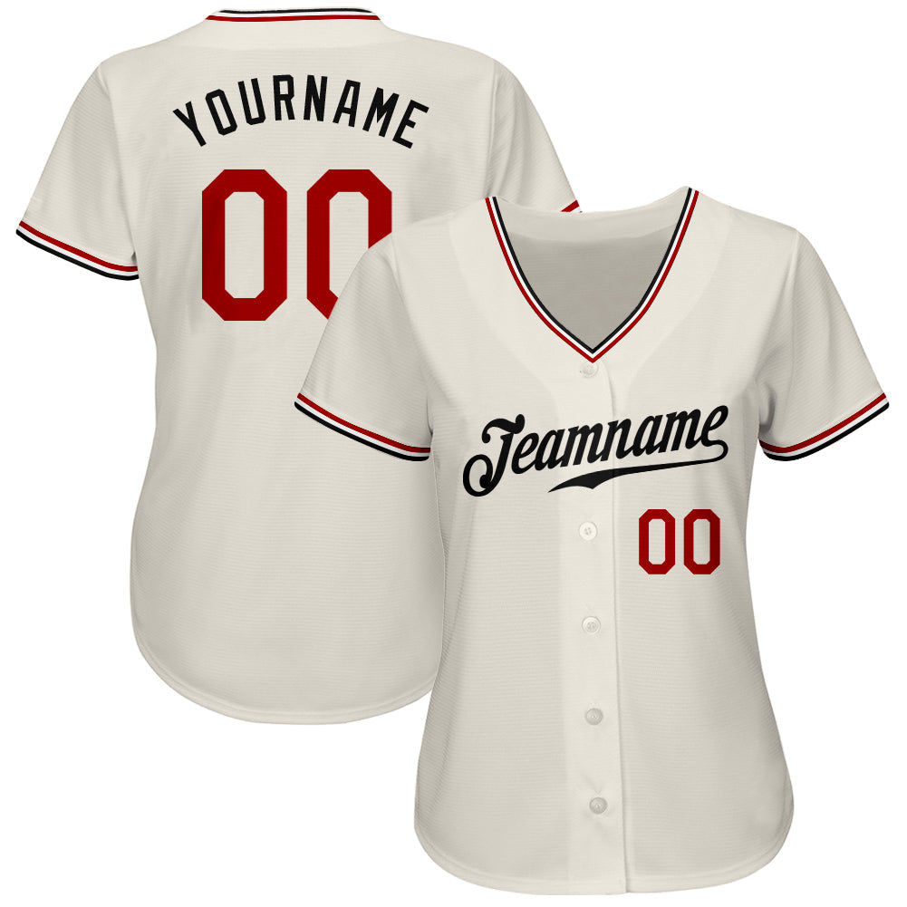 Custom Cream Red-Black Authentic Baseball Jersey view 2