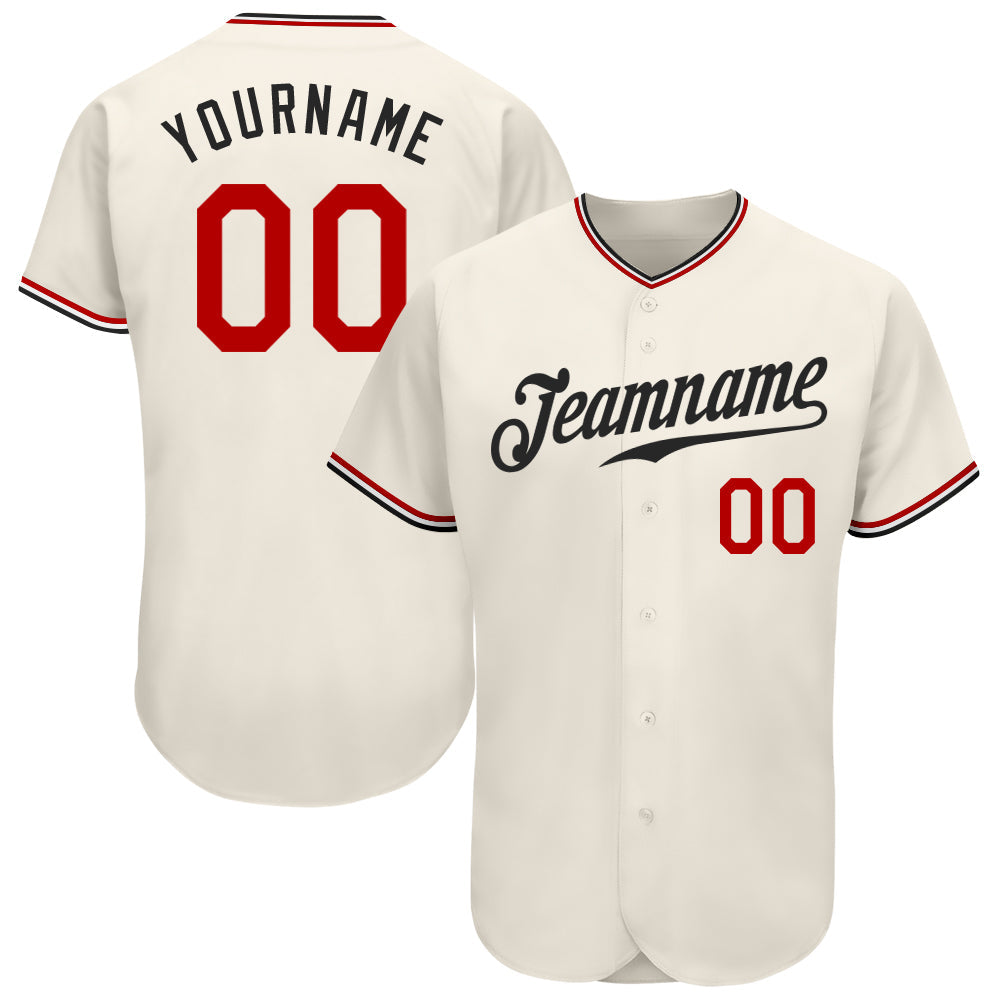 Custom Cream Red-Black Authentic Baseball Jersey - Main View