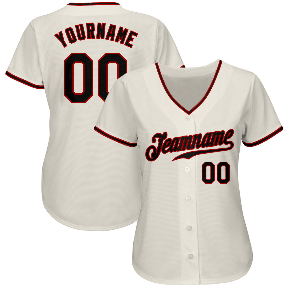 Custom Cream Black-Red Authentic Baseball Jersey view 2