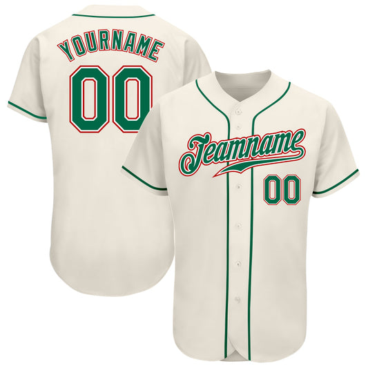 Custom Cream Kelly Green-Red Authentic Baseball Jersey - Main View