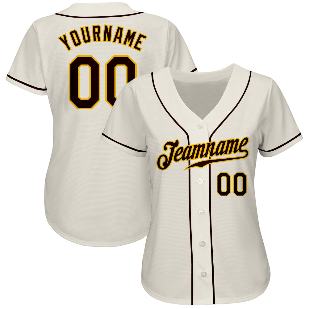 Custom Cream Brown-Gold Authentic Baseball Jersey view 2