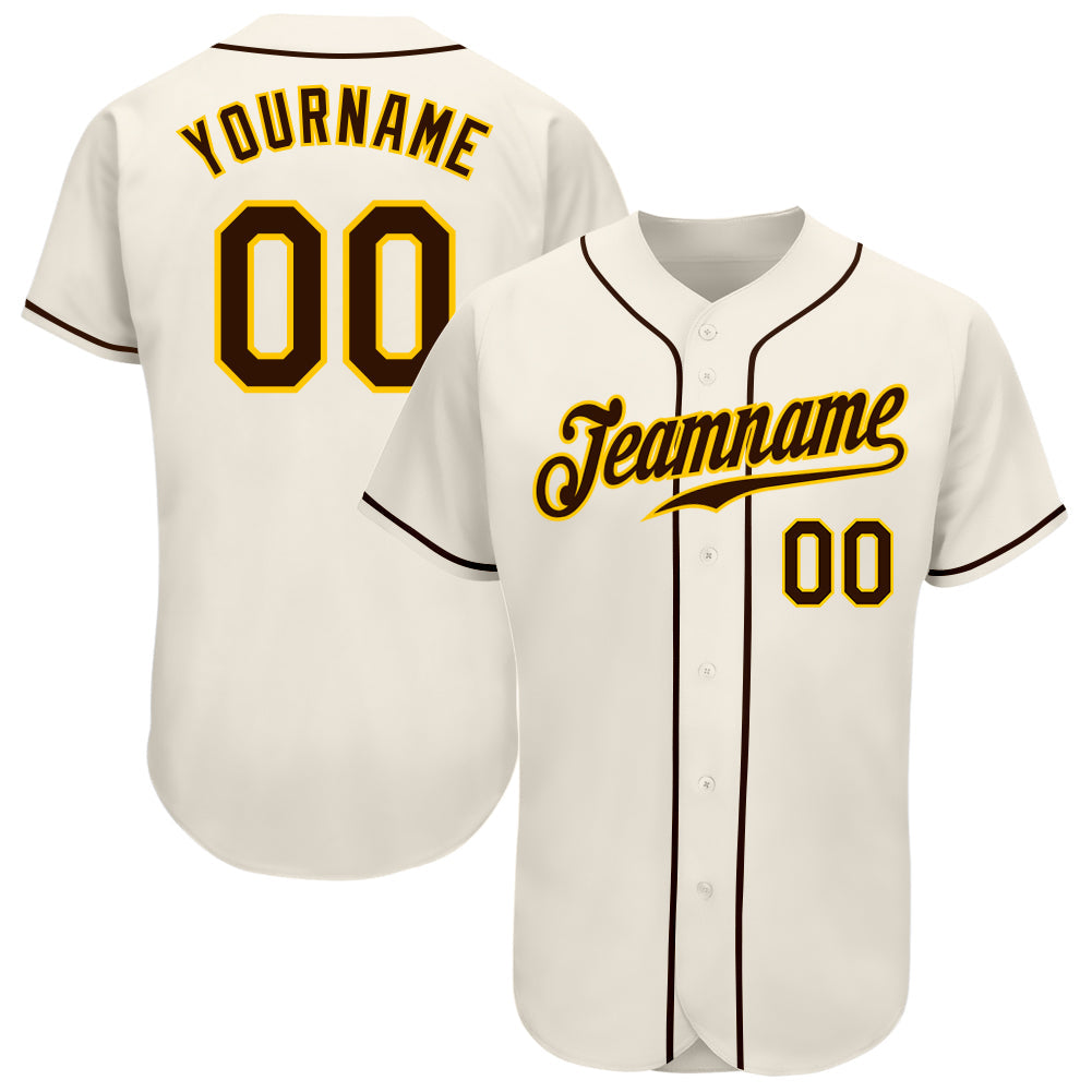 Custom Cream Brown-Gold Authentic Baseball Jersey - Main View