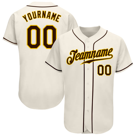 Custom Cream Brown-Gold Authentic Baseball Jersey - Main View