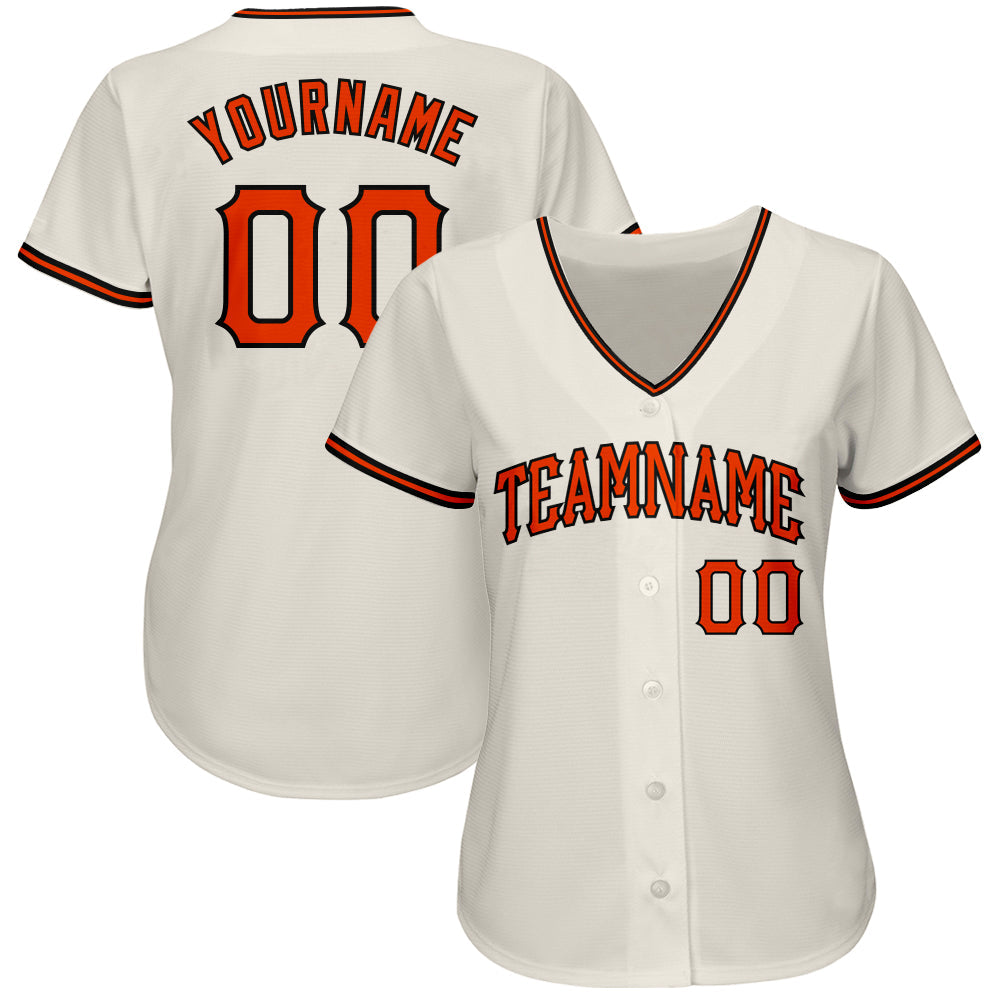 Custom Cream Orange-Black Authentic Baseball Jersey view 2