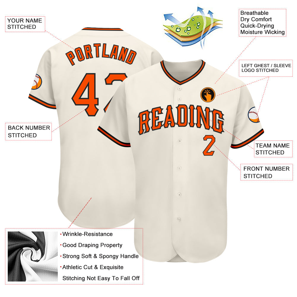 Custom Cream Orange-Black Authentic Baseball Jersey view 3