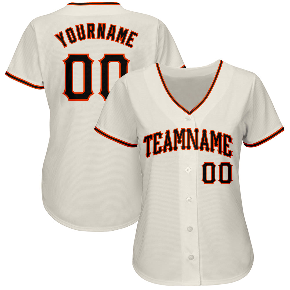 Custom Cream Black-Orange Authentic Baseball Jersey view 3