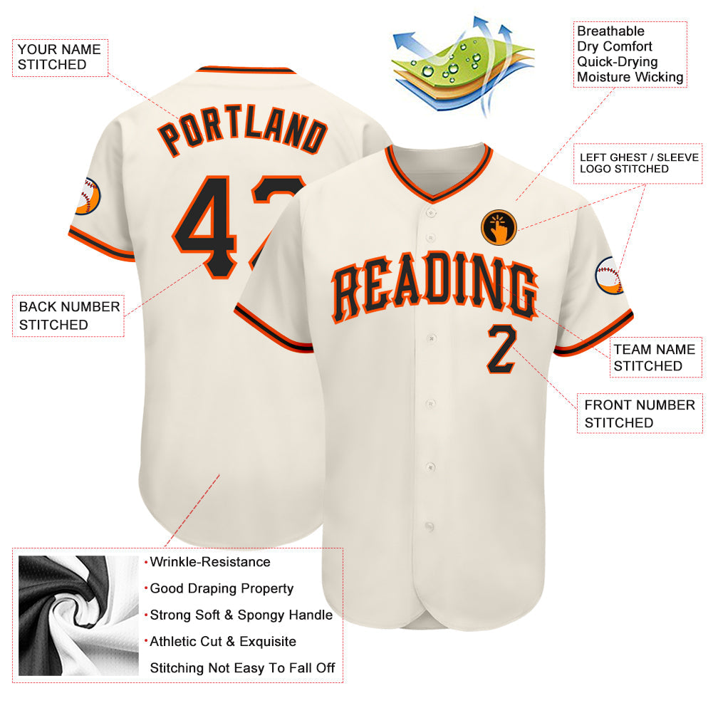 Custom Cream Black-Orange Authentic Baseball Jersey view 4