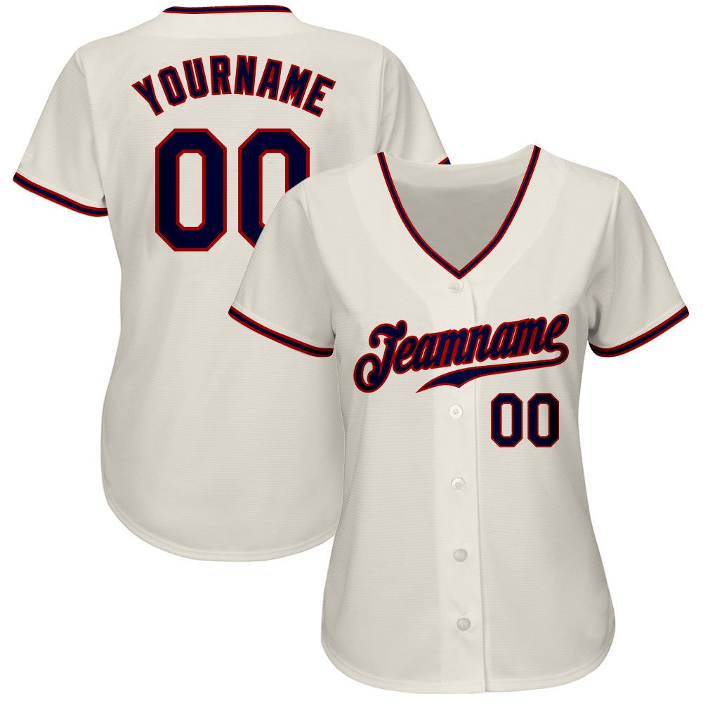 Custom Cream Navy-Red Authentic Baseball Jersey view 2