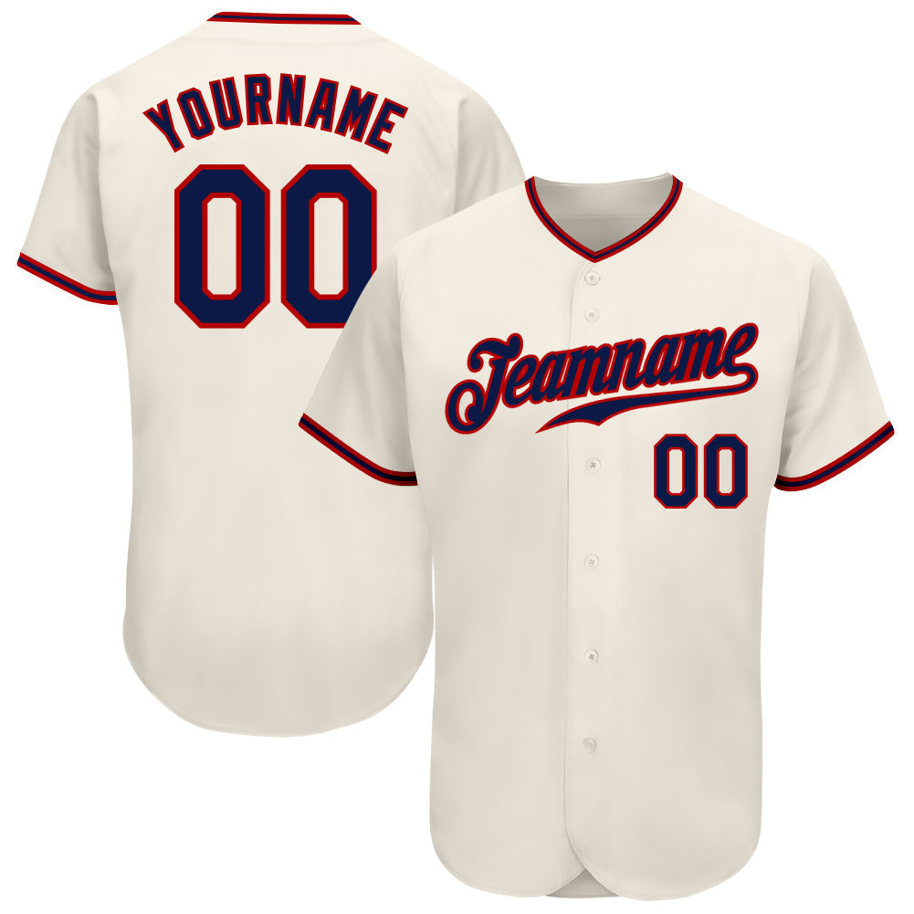 Custom Cream Navy-Red Authentic Baseball Jersey - Main View