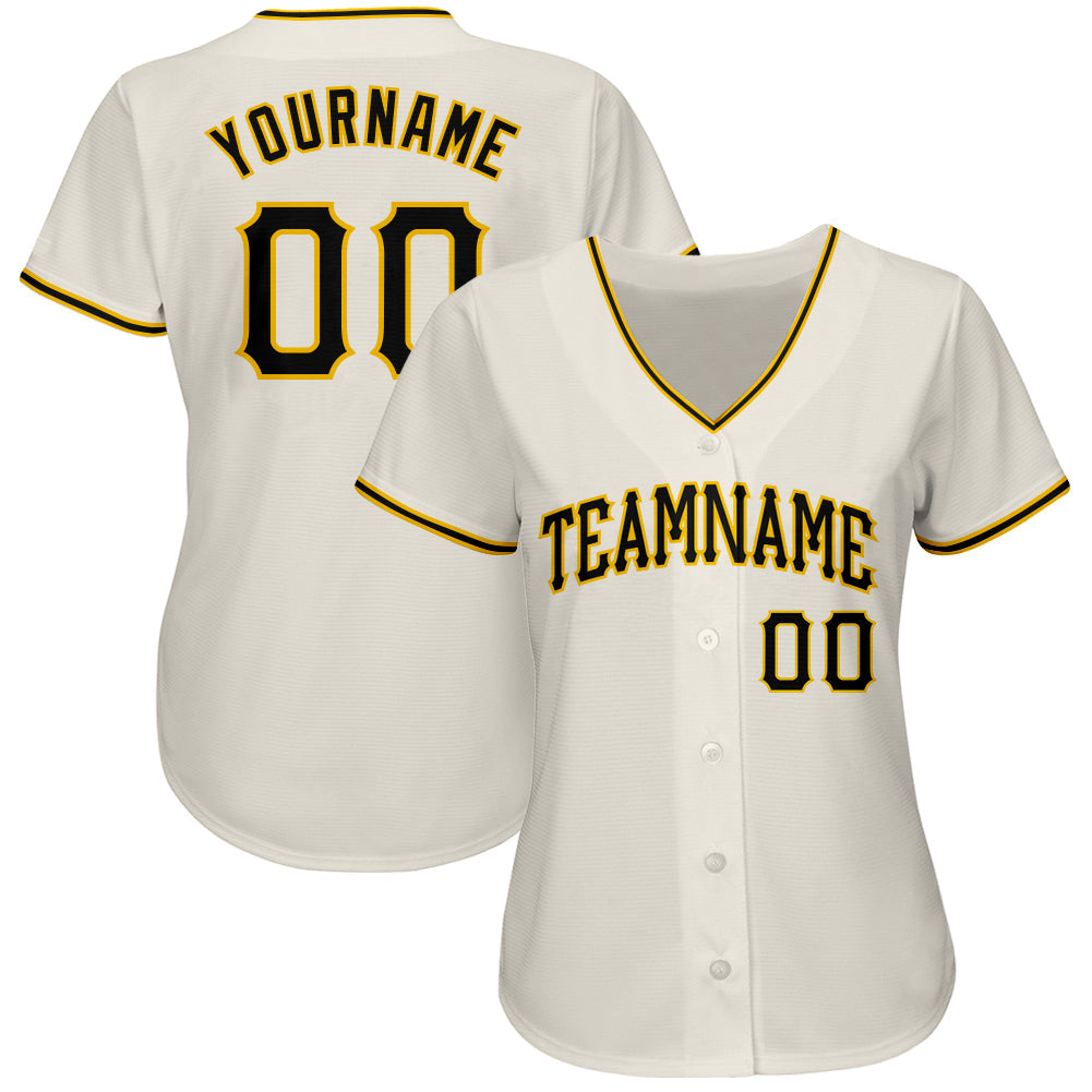 Custom Cream Black-Gold Authentic Baseball Jersey view 2