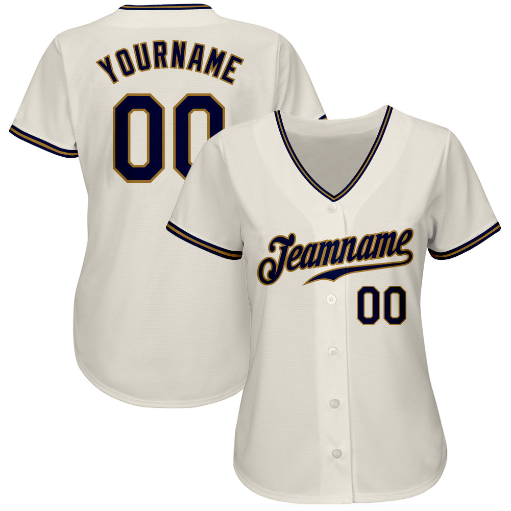 Custom Cream Navy-Old Gold Authentic Baseball Jersey view 2