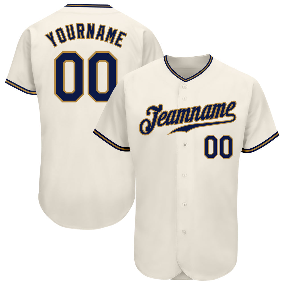 Custom Cream Navy-Old Gold Authentic Baseball Jersey - Main View