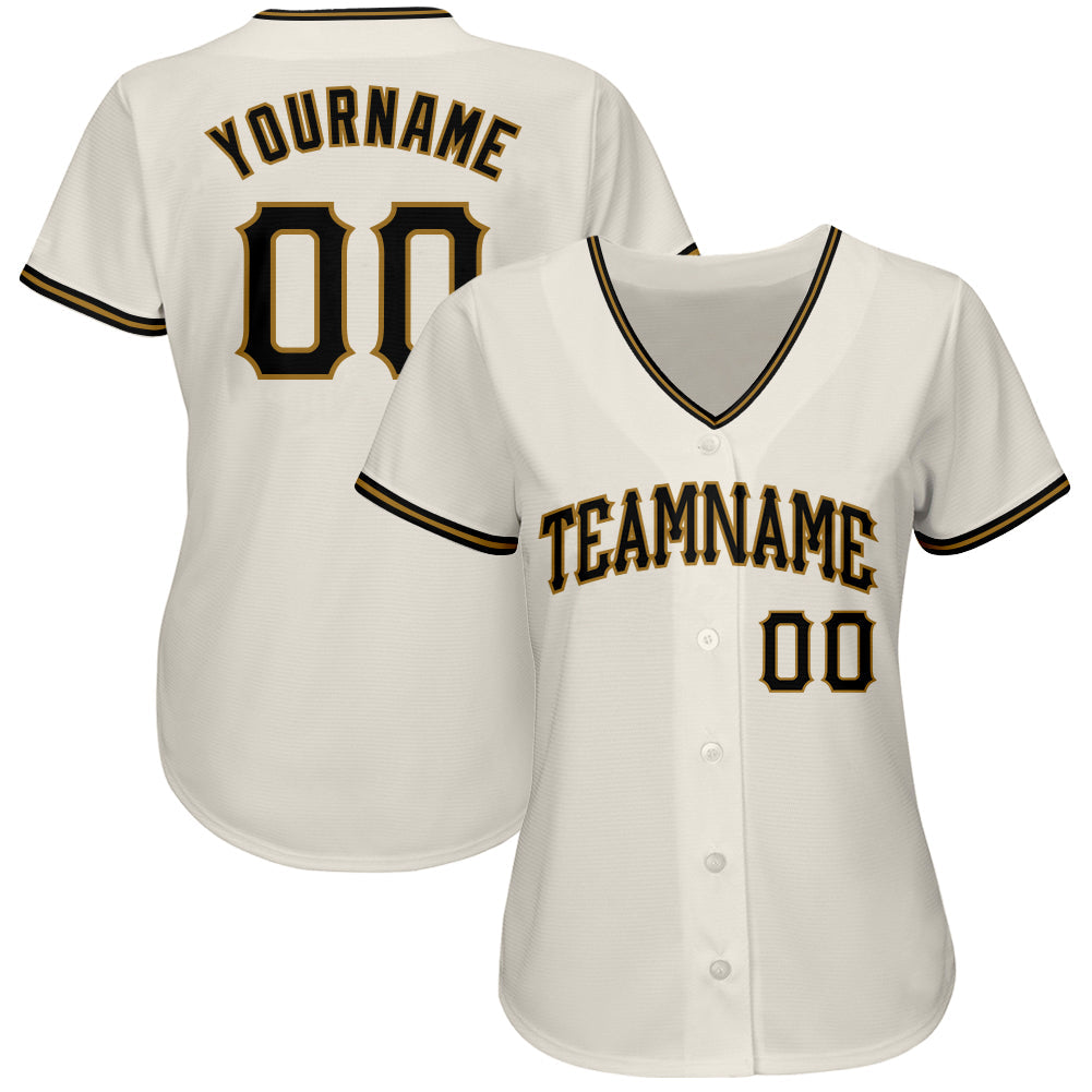 Custom Cream Black-Old Gold Authentic Baseball Jersey view 2