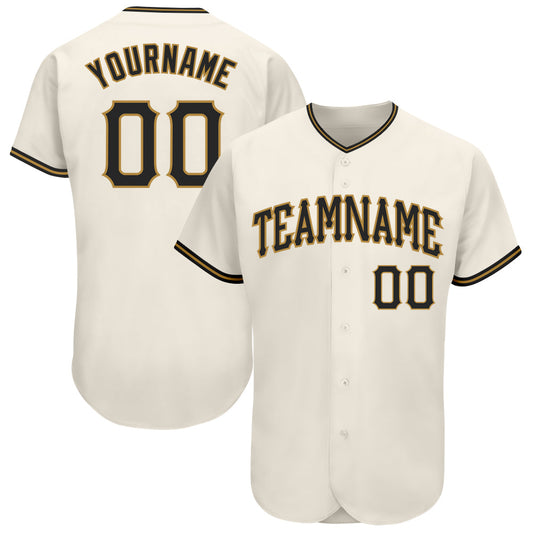 Custom Cream Black-Old Gold Authentic Baseball Jersey - Main View