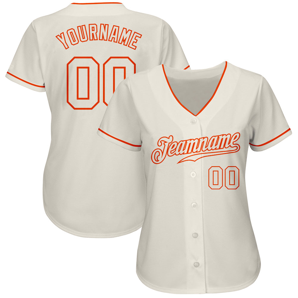 Custom Cream Cream-Orange Authentic Baseball Jersey view 2