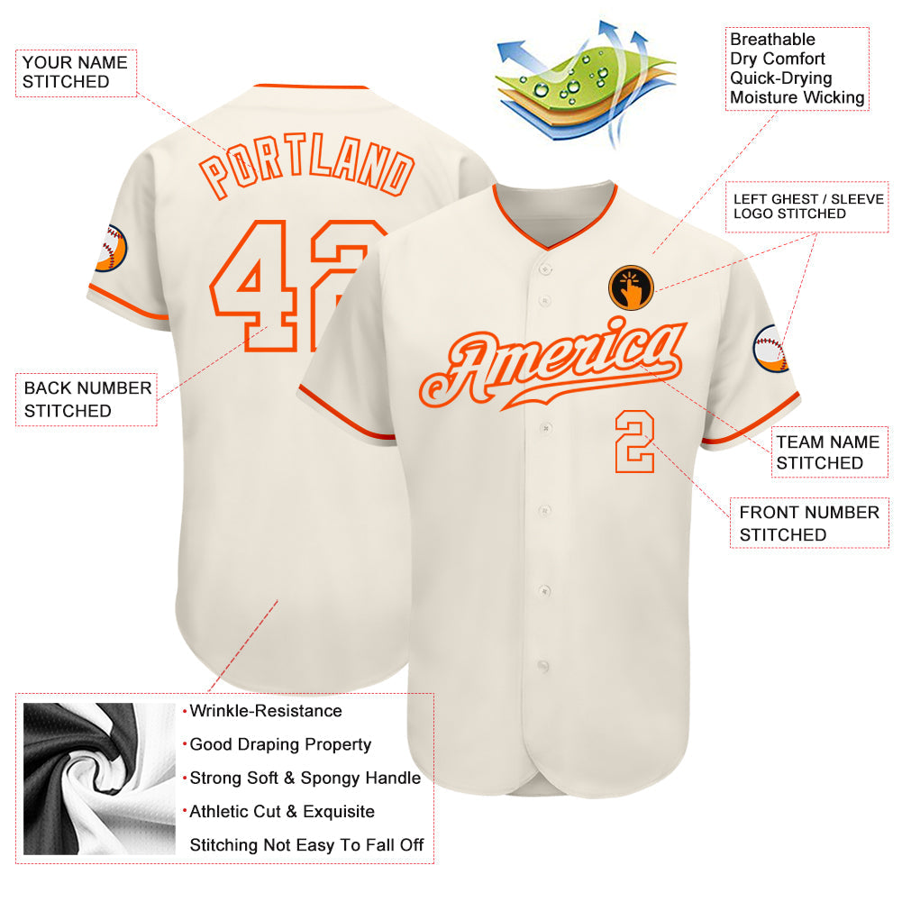 Custom Cream Cream-Orange Authentic Baseball Jersey view 3