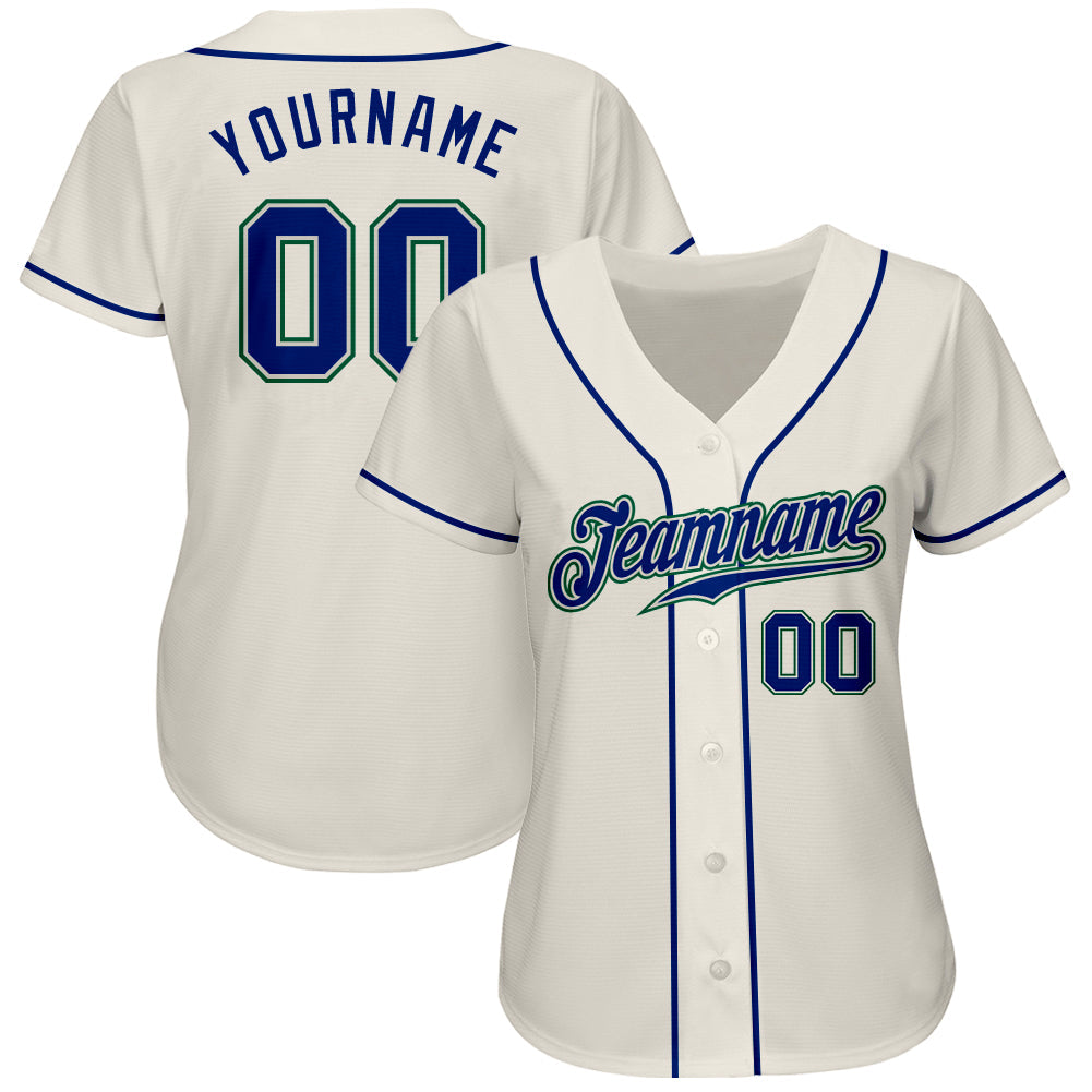 Custom Cream Royal-Kelly Green Authentic Baseball Jersey view 2